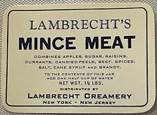 Rare Antique Vintage Lambrecht's Mince Meat Label NY, NJ 1910s - 1930s picture