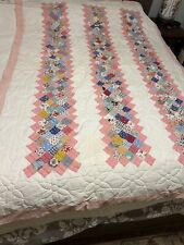 Antique SAW TOOTH BARS GEOMETRIC QUILT HAND STITCHED PIECED 66x92” 2nd Quilted picture