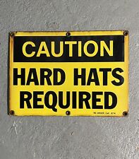 Vintage Porcelain Caution Hard Hat Required Yellow Industrial Sign R picture