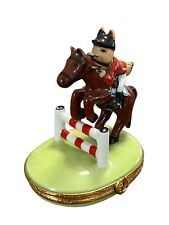 Vintage Signed Artoria Limoges Equestrian Fox Hunt Horse Jockey Trinket Box picture