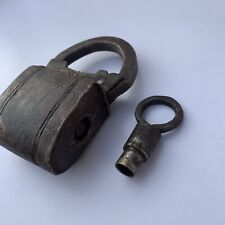 Iron padlock or lock with SCREW TYPE original key unusual and decorative shape. picture