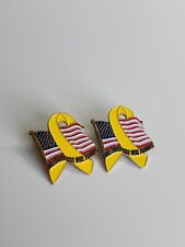 We Support Our Troops Lapel Pin Lot Of 2 Yellow Ribbon & USA Flag picture