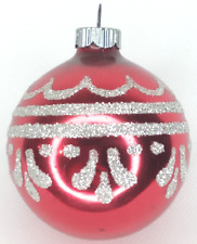 Christmas Ornament Shiny Brite Red Silver Stenciled Made In USA Vintage Holiday picture