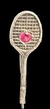 Antique ‘Silver’ RUBY Tennis Racket Vtg Hat/Stick/Lapel/Tie Pin picture