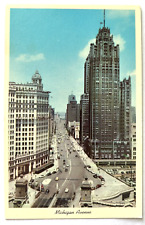 Michigan Ave. Chicago Illinois IL Street View c1940s Old Cars VTG Postcard UNP picture