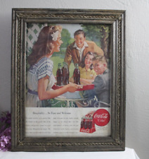 Vintage 1948 Coca Cola Hospitality Easy Welcoming Ad Poster Framed Ephemera picture