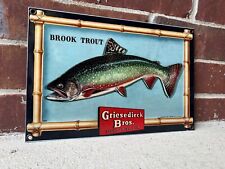 12in Griesedieck Bros Beer Vintage Style Heavy Metal Steel Sign Fishing Trout picture