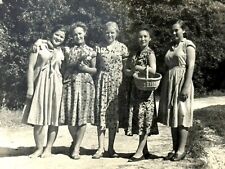 1950s Five Happy Pretty Young Women Smiling Girlfriends Vintage Photo Snapshot picture