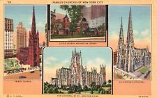 Postcard NY New York City Famous Churches Multi View 1943 Vintage PC J5073 picture