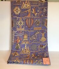 Turkish Textile Tapestry Cappadocia Fringed Large Tablecloth Blue Gold Pictorial picture