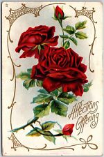 Affections Offering Flower Red Roses with Border Greetings & Wishes Postcard picture