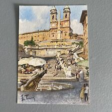 Italy Rome Trinity Monti Chiesa Church Postcard Old Vintage Spanish Steps picture