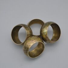 4 Vintage Hammered Brushed Brass Napkin Rings Rustic Dimpled Metal Round 2