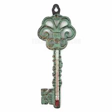 Skeleton Key Shaped Thermometer Wall Mounted Cast Iron Verdigris Antique Finish picture