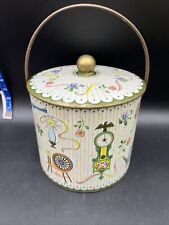 Vintage ENGLISH BISCUIT Cookie Tin Metal Bucket Lid Handle Holder Container  picture