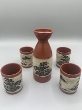 Japanese Red Clay Pottery Tokoname Ware 5 PC. Sake Set. picture