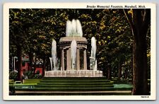 c1930's The Charles E. Brooks Memorial Fountain Marshall Michigan MI Postcard picture