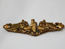 Ext Rare & Beautiful WWII USN Submarine Officer Dolphins Pin Wings Gold Tone picture