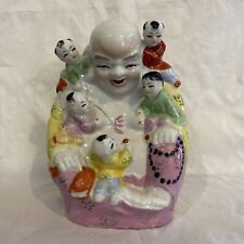 Vtg LAUGHING BUDDHA 5 Children 8.5” Porcelain Figurine Statue Made In China picture