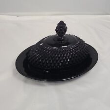 Vintage Black Tiara Diamond Pattern Footed Butter Dish With Lid picture
