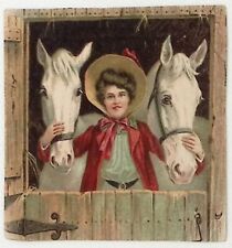 c1880 LADY HORSEMAN WITH TWO HORSES VICTORIAN TRADE CARD P4399 picture