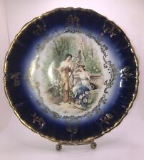 Antique Cobalt Blue Display Plate With Gold Gilding Art Nouveau Garden Ladies picture