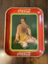 Vintage 1929 Coca Cola Flapper Girl Yellow Bathing Suit Advertising Tray Dark Sp picture