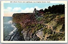 Vtg California CA Los Angeles Harbor Point Firmin & Lighthouse 1920s Postcard picture