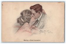 c1910's Sweet Couple Kissing Making A Good Impression Howell MI Antique Postcard picture