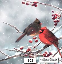 (602) TWO Paper LUNCHEON Decoupage Art Craft Napkins  CARDINAL BIRDS WINTER SNOW picture