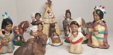 Vtg Provincial Ceramic/Bisque Hand Painted Native American 13 pcs Nativity Set  picture