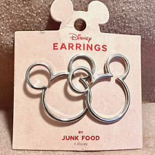 Mickey Mouse Disney Earrings Silver Tone Open Icon Junk Food NEW SHIPS FREE picture