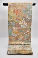 Vintage Japanese Kimono Fukuro-Obi Silk Art Noh Play Classic Lucky Pattern  picture