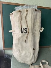Vintage 1940s US Navy White Canvas Duffle Bag Navy Sea WWII Unusual Large Size picture