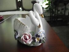 Vintage L'Amore China Porcelain Swan Duo Dish ~ Gold Trim ~ Applied Flowers  picture