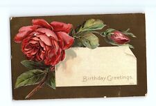 Large Red Rose Flower  Birthday Greetings Birthday Card Vintage Postcard picture