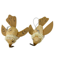 Primitive Pair Of Bird Folk Art Christmas Ornaments picture