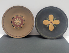 The Hearthside Collection 2 Wooden Hand Pained Primitive Colonial Plates Flowers picture