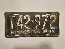 Minnesota 1942 License Plate Tag#T42-972 Man Cave Garage-VINTAGE picture