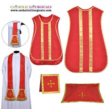 RED Spanish Fiddleback Vestment & mass set of 5 piece, chasuble, casulla New picture