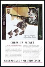 1939 Chessie sleeping kitten Peake cat Chessie's Secret C&O Lines vtg print ad picture