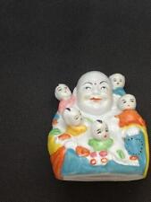 Vintage Chinese Porcelain Smiling Fertility Buddha w/5 Children Figurine Statue picture