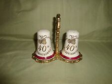 Vintage Lefton 40th. Anniversary Salt and Pepper Set With Holder--(S) picture