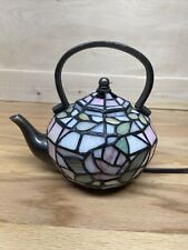 Tiffany Style Stained Glass Mosaic Teapot Tabletop Lamp picture