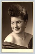 RPPC Lady with Updo Wearing Necklace and Earrings VINTAGE Postcard 1399 picture