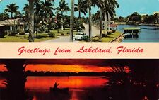 Lakeland FL Florida Banner Lake Wire Hunter Mirror Fishing Night Vtg Postcard U8 picture