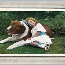 1911 Little Girl Happy Cute Dog 