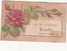 G W Landis Jeweler Newville PA Red Rose  Leaves Vict Card c1880s picture