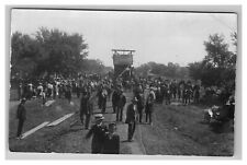 Postcard Railway Laying RPPC Crowd Cars Horses Children picture