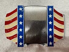 Vintage 2012 Brushed Chrome Black Trim Zippo Lighter  & Flag Belt Buckle NEW picture